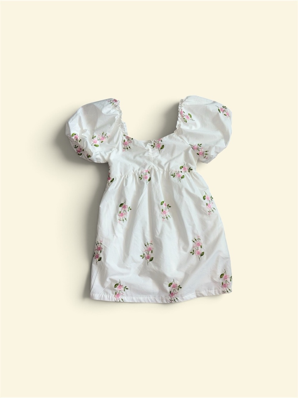 Francesca's White Mini Dress with Pink Floral Embroidery